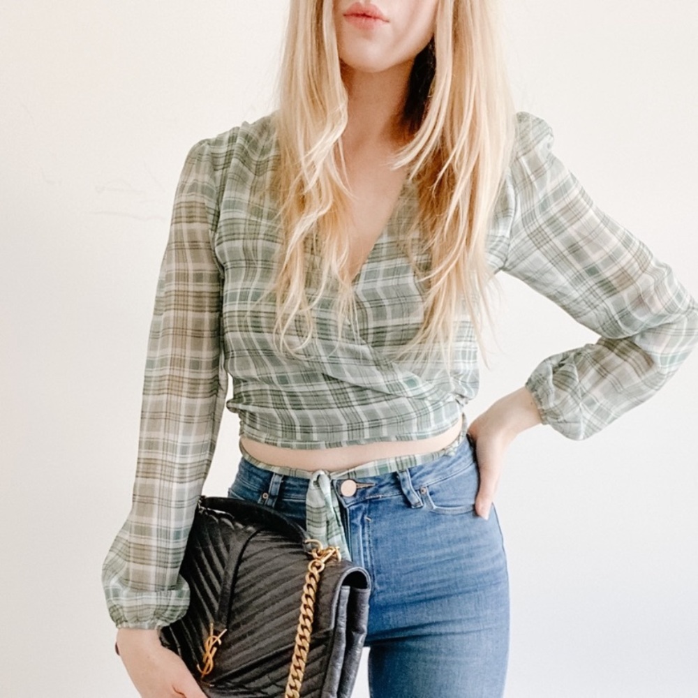 Superdown plaid wrap top